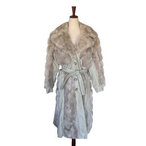 Vintage 60s 70s Beige Faux Fur Vinyl Coat Penny Lane Boho Hippy Medium NWT